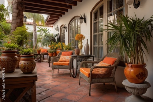 spanish revival houses patio decorated with terracotta vases