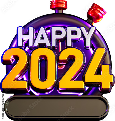Happy New Year 2024 3d Render Cutout