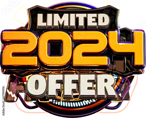 Happy New Year 2024 3d Render Cutout