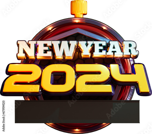Happy New Year 2024 3d Render Cutout
