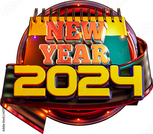 Happy New Year 2024 3d Render Cutout
