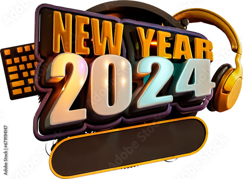 Happy New Year 2024 3d Render Cutout