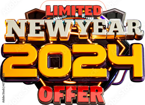 Happy New Year 2024 3d Render Cutout