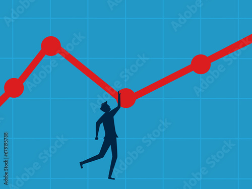 The crisis causes profits to decrease. Businessman falls from cost graph. Vector