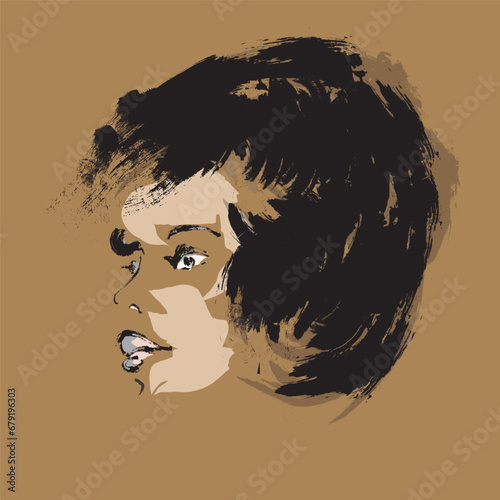 Drawing of fictional character of African American girl with fashionable hairstyle. Vector illustration for design