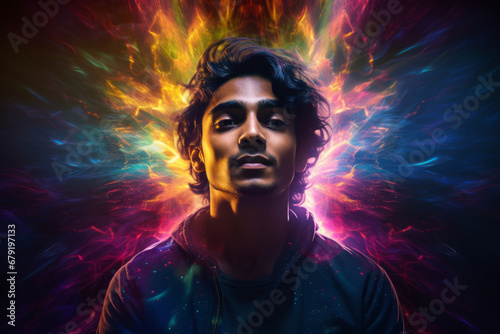 Young Indian man portrait in colorful abstract background