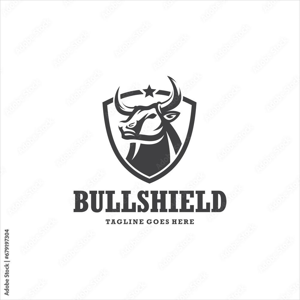 Fototapeta premium Bull and Shield Logo Design Vector Image