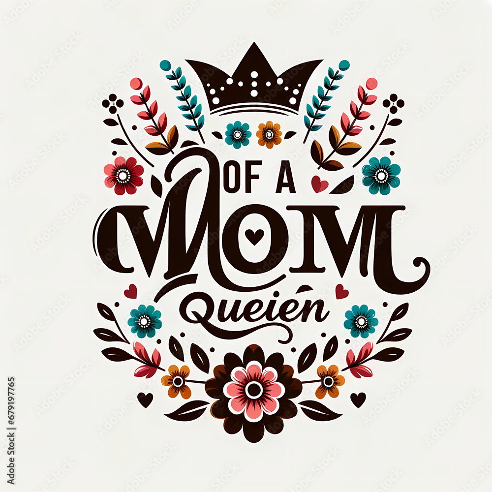 A design for sublimation printing featuring the phrase “Mom of a Queen” in an elegant, decorative font and for POD Product