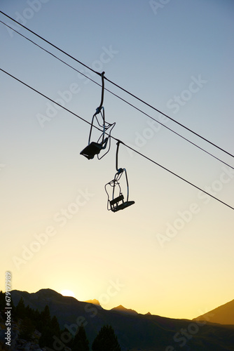 Silhouette of a chairlift in Candanchu, Pyrenees. photo
