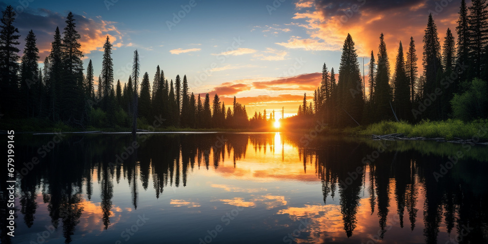 Tranquil Reflections: A Serene Nature Scene at Sunset
