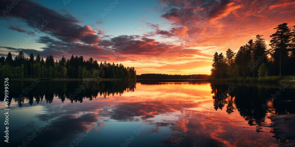 Tranquil Reflections: A Serene Nature Scene at Sunset Tranquil Reflections: A Serene Nature Scene at Sunset