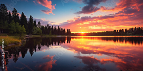 Tranquil Reflections: A Serene Nature Scene at Sunset © ralf