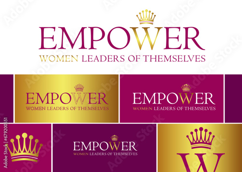 Logo Crown Queen Empower Woman Women leaders of themselves Consulting Coaching Business Design Company Visual identity brand Gold Magenta Rose Fucsia Event