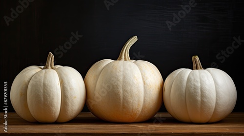 Three White Pumpkins isolated on black background