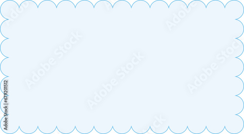 Blue scallop rectangle frame border, blank template with 15.5x8.5 scale ratio for web presentation, clip art, PNG illustration with transparent background photo