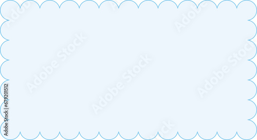 Blue scallop rectangle frame border, blank template with 15.5x8.5 scale ratio for web presentation, clip art, PNG illustration with transparent background