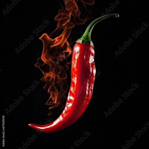 Hot Chili Pepper on Fire isolated on black background