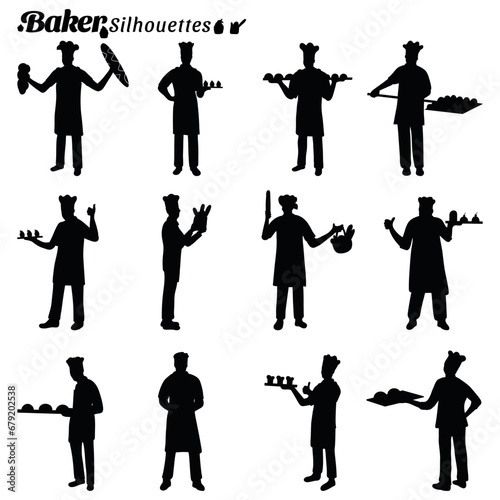 Set of illustrations of baker man silhouettes