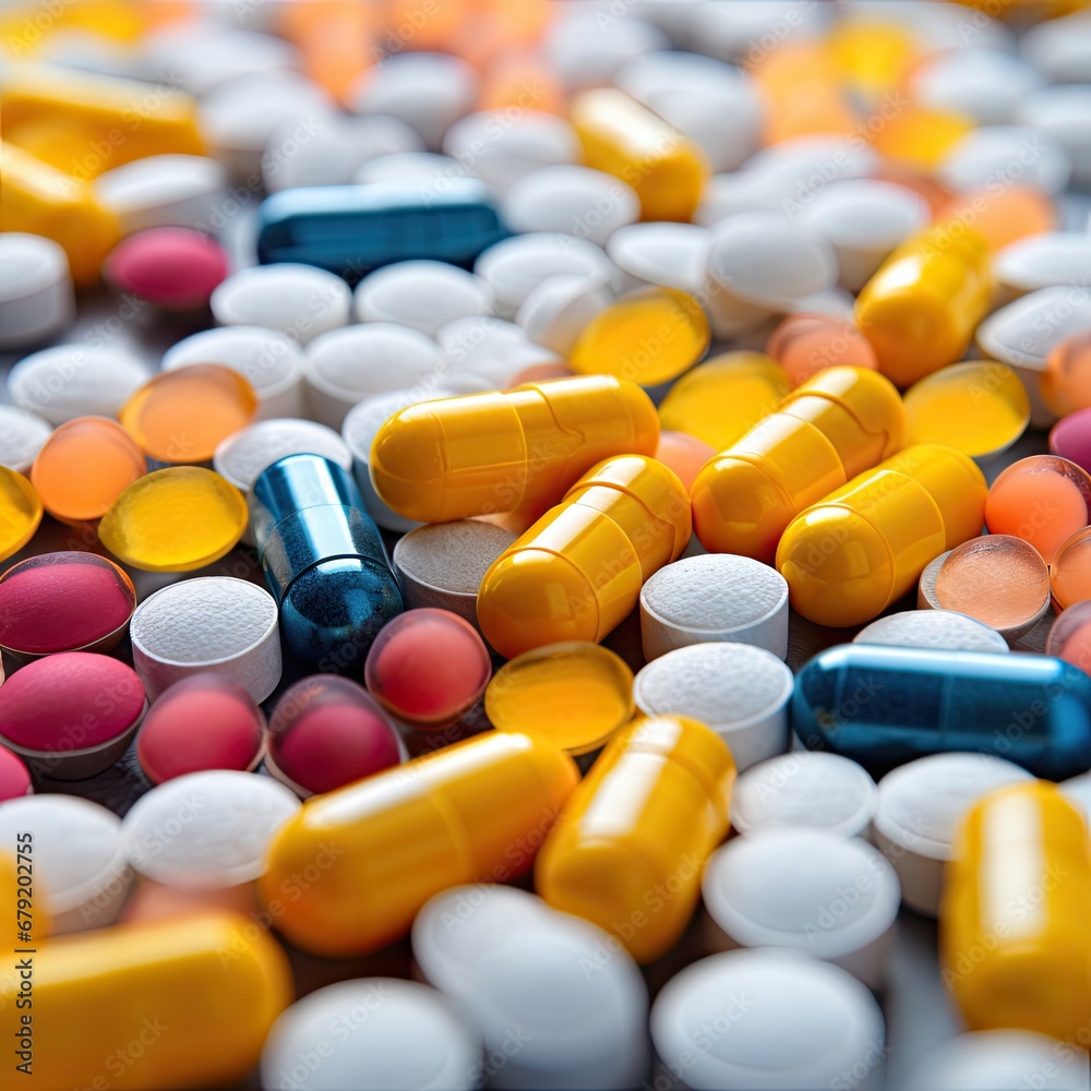 Closeup of Medical Pills for Colds and Viruses, Medicine background