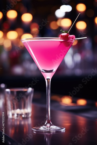 classic Pink Lady cocktail on the background of the bar