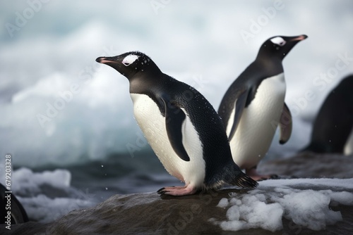 Penguins in cold Antarctica. Generative AI