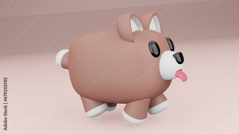 Dog very cute. brown body. The body is brown and white.. 3D render Dog very cute. brown body. The body is brown and white.. 3D render