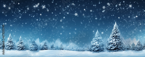 Winter background with winter snowy forest. New Year header for a website with Copy space. © Victoria