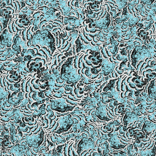 Abstract texture tree mushroom, seamless pattern. Stylized macro photo of bio structure. Colorful paint brush strokes background. Grunge print for fabric