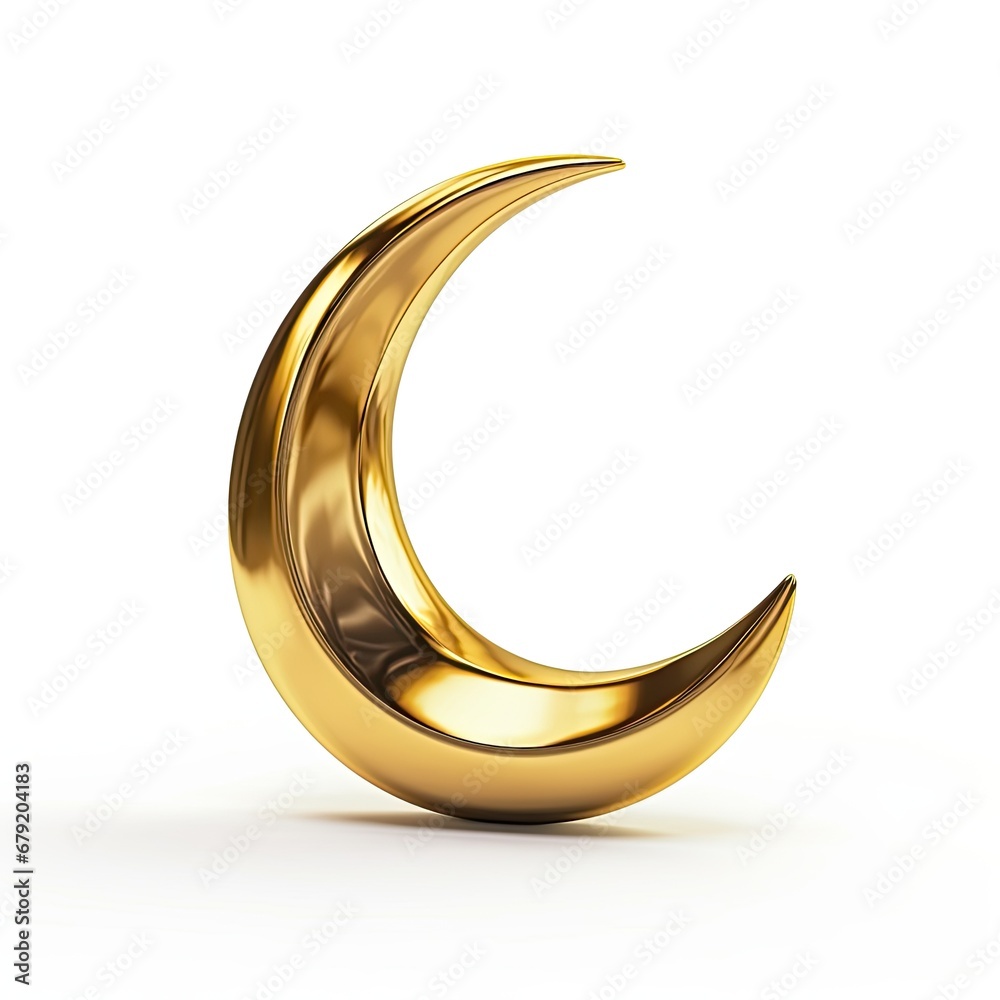 Gold Statue of Crescent Moon with a Star isolated on white background Gold Statue of Crescent Moon with a Star isolated on white background