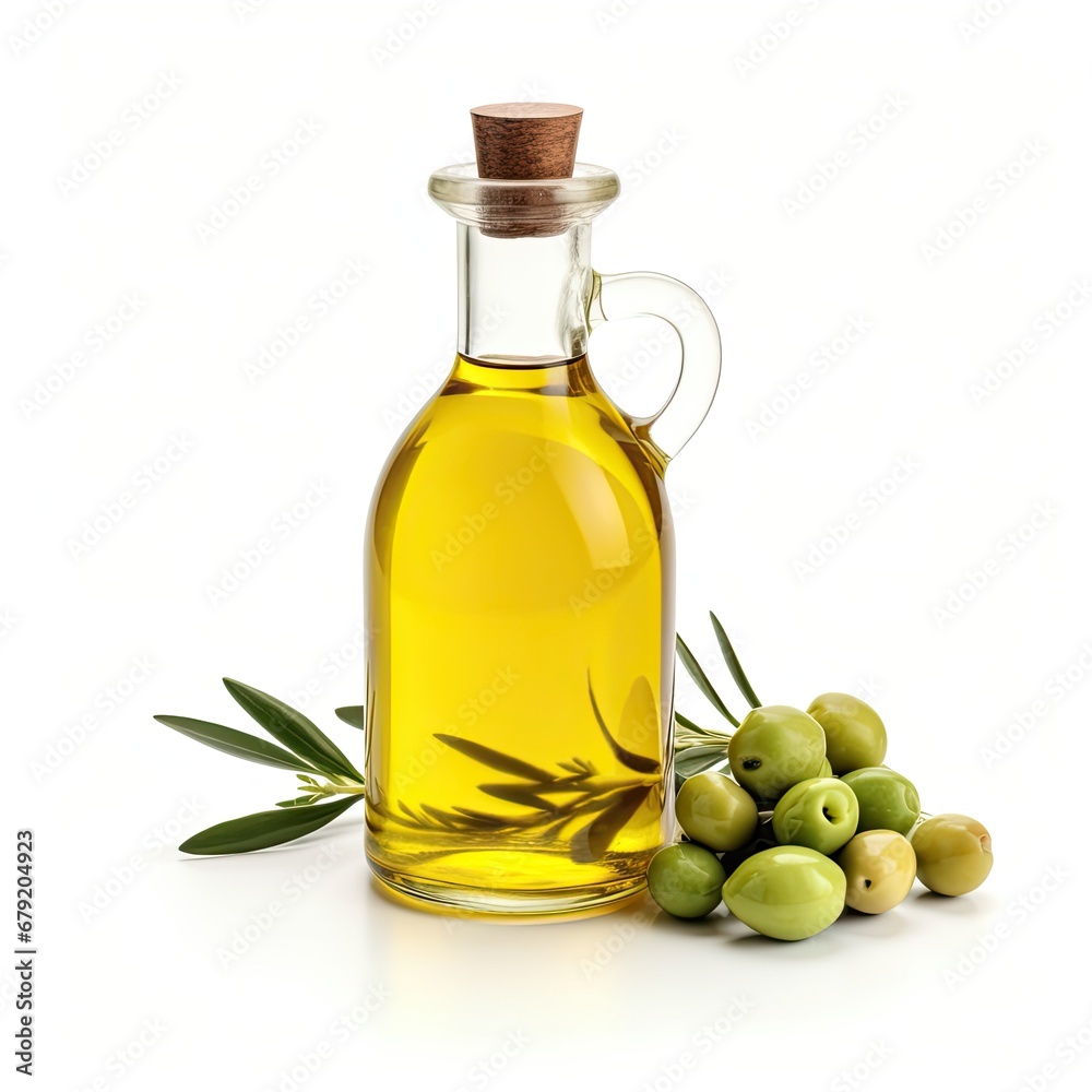 Olive Oil in a Bottle with Olives isolated on white background Olive Oil in a Bottle with Olives isolated on white background