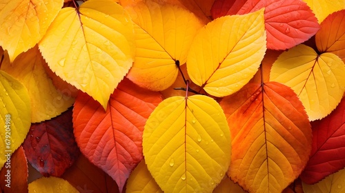 Beautiful yellow red and orange leaves in an autumn