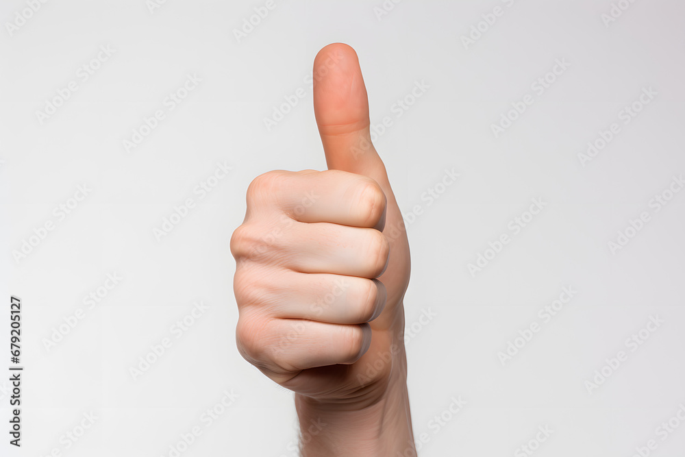One hands against a clean white background, forming the universally recognized Thumbs Up symbol with the thumb and forefinger creating a circle