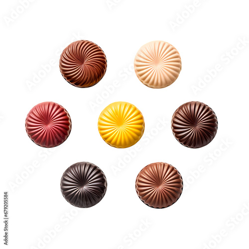 Round colored chocolate pralines on transparent background  white background  isolated  icon material  vector illustration