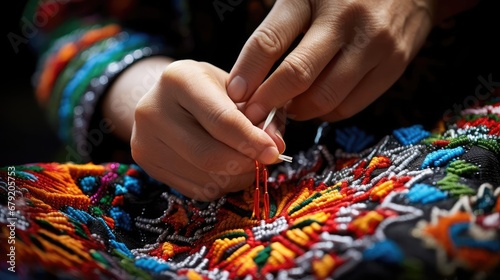 Woman engaged in embroidery