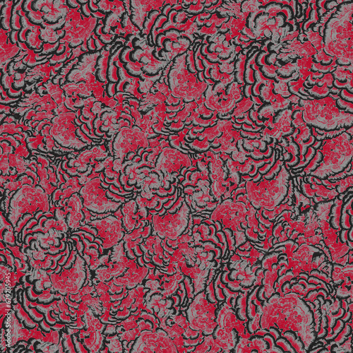 Abstract texture tree mushroom, seamless pattern. Stylized macro photo of bio structure. Colorful paint brush strokes background. Grunge print for fabric