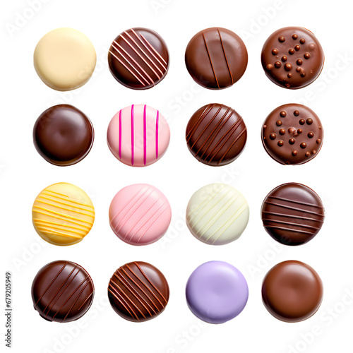 Wallpaper Mural Round colored chocolate pralines on transparent background, white background, isolated, icon material, vector illustration Torontodigital.ca