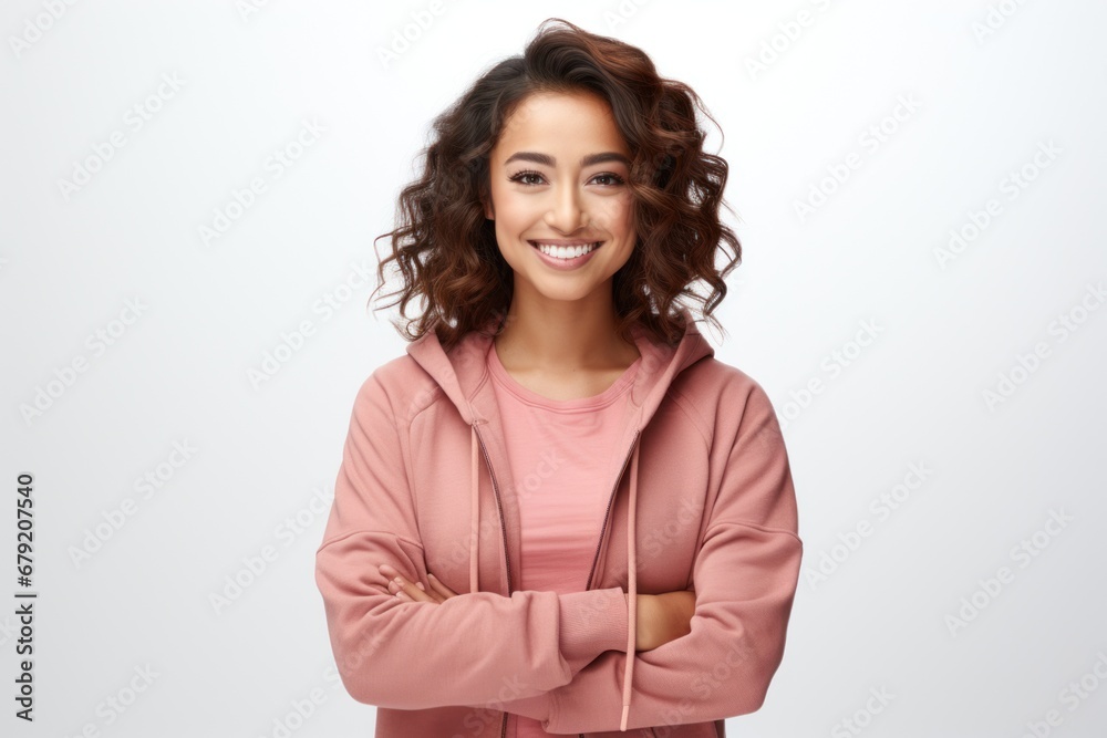 Center front view of very beautiful Asian model dressed as a nutritionist, smiling with arms crossed. Isolated on white background. Center front view of very beautiful Asian model dressed as a nutritionist, smiling with arms crossed. Isolated on white background.