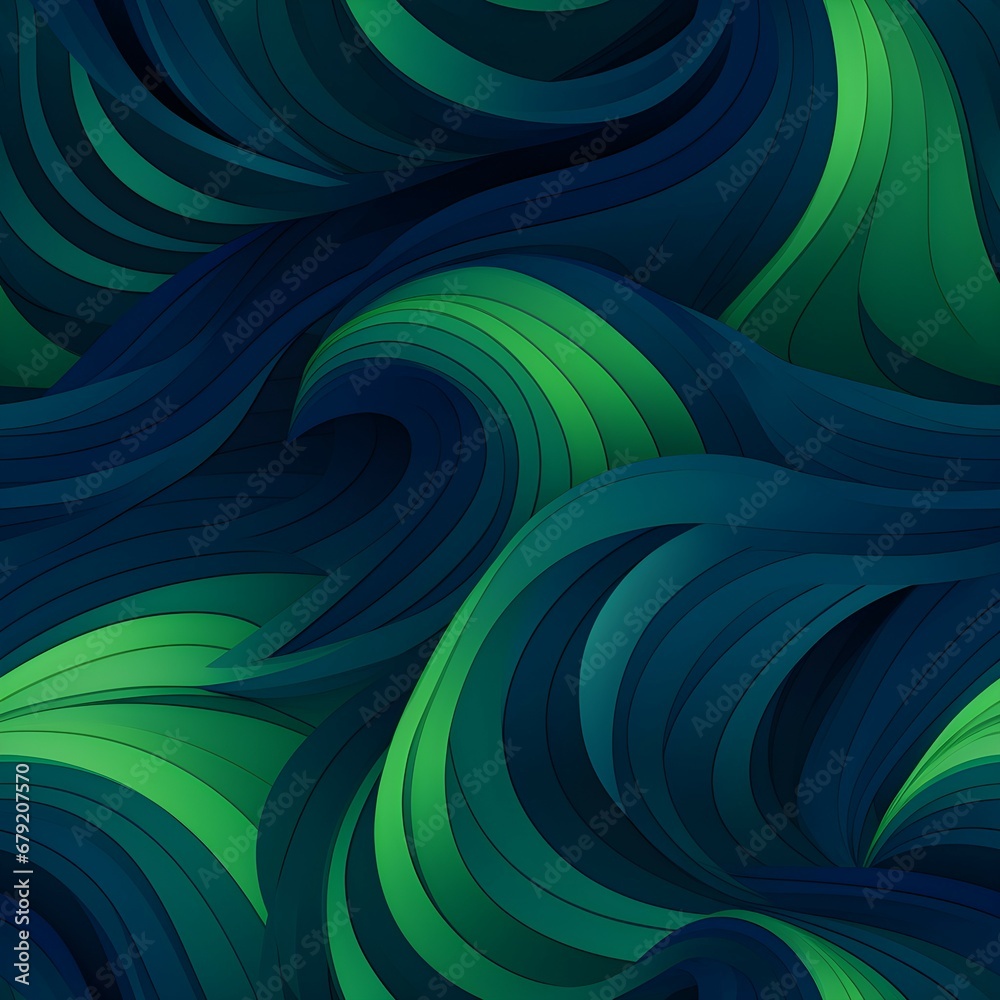 Fototapeta premium green and blue waves abstract background seamless pattern