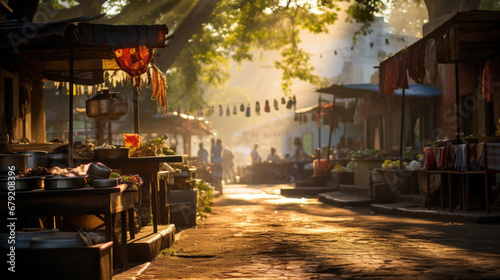 Serene start to a day at a traditional hispanic street food market photo