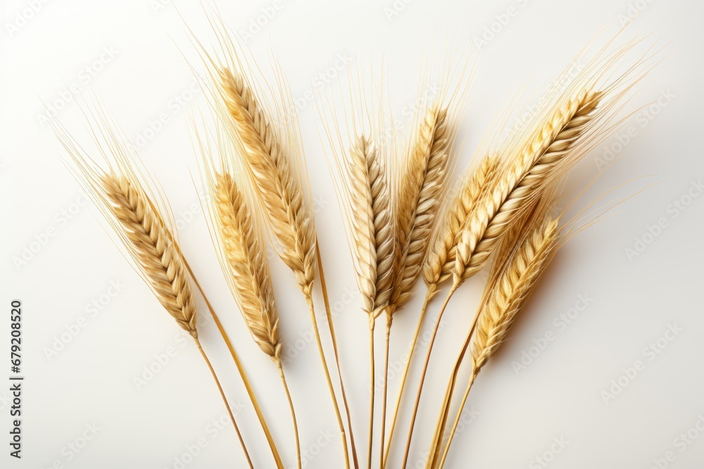 The long ears of golden wheat with white background. The long ears of golden wheat with white background.