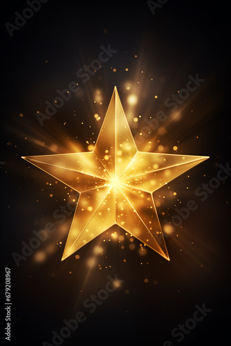 goldener leuchtender Stern mit Lichteffekten auf dunklem Hintergrund und mit Platz f  r Text. Hochformat. Hochkant. Generative Ai.