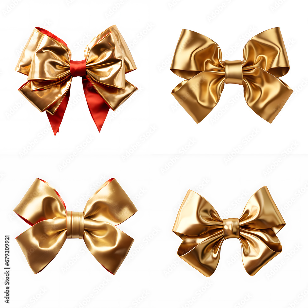Gold bows set isolated on white background Gold bows set isolated on white background
