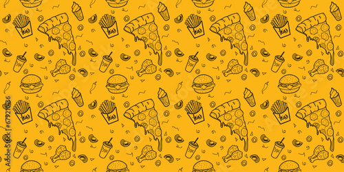 Fast food seamless pattern illustration photo