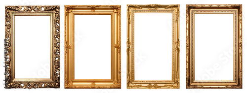 Set of golden frames - Isolated transparent PNG background - Premium pen tool cutout photo
