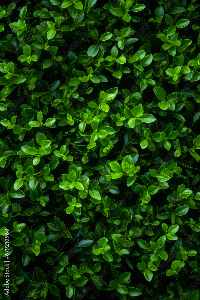 Close up of bush with green leaves on it's sides.