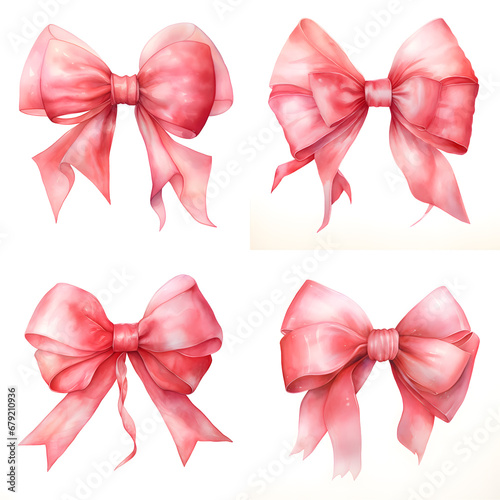 Pink bo watercolor illustration set isolated on white background