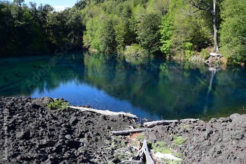 National Park Conguillio in Chile: a paradise of lagoons, araucarias, and volcanoes.

