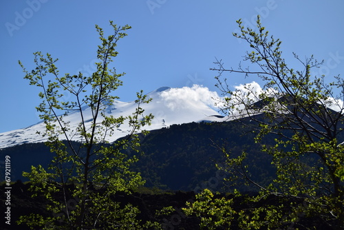 National Park Conguillio in Chile: a paradise of lagoons, araucarias, and volcanoes.

