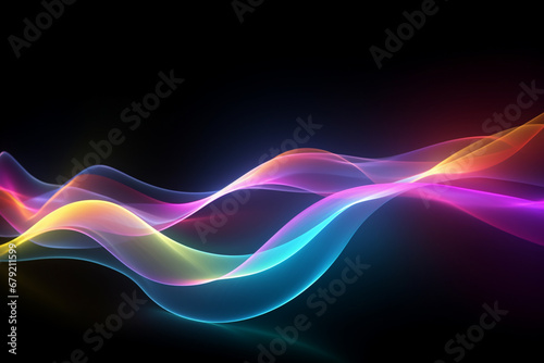 Curved colorful neon light waves.