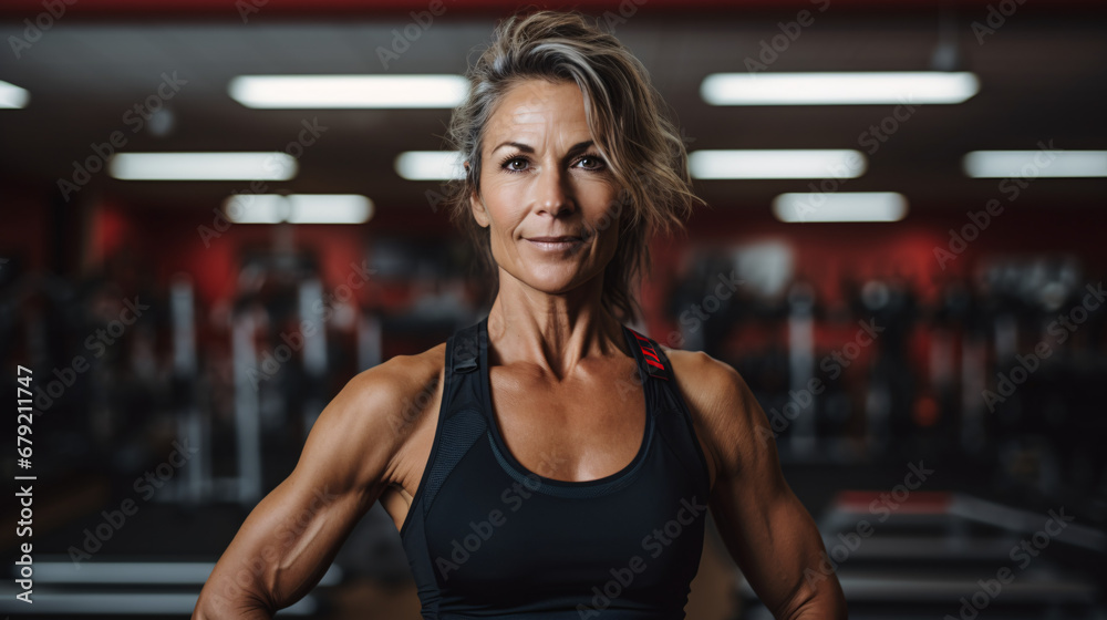 Energetic Mature Woman in Gym - Wellness and Fitness Lifestyle